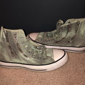 Green distressed look hightop Converse